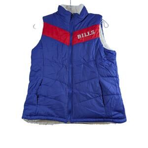 NFL Buffalo Bills Womens Small Blue White Faux Fur Reversible Vest Zip Up NWOT